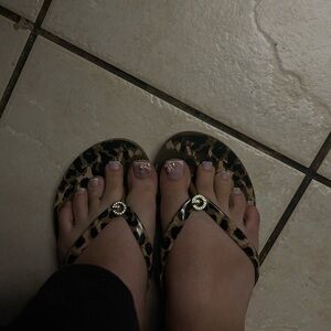 Guess Leopard Print Flip Flops with Rhinestone Detail